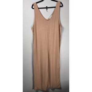 Carly Jean Los Angeles Rust Linen Blend Wide Leg Jumpsuit Women's Large V...